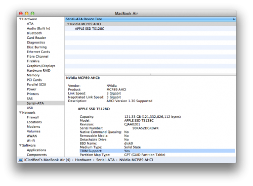 В новых MacBook Pro 2011 есть поддержка TRIM для SSD