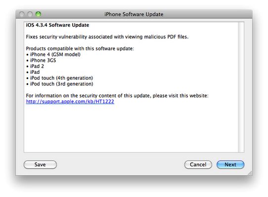 Apple выпустили iOS 4.3.4 для устранения проблем с безопасностью