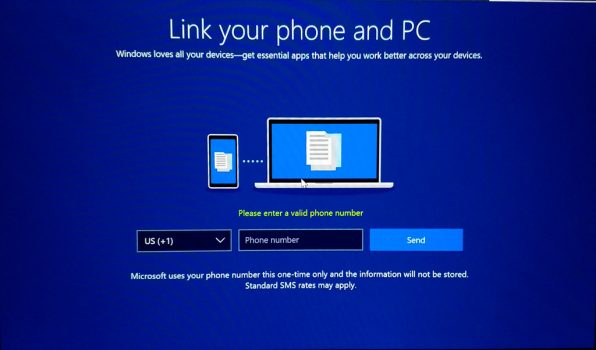 Новая Windows 10 требует указать номер мобильного во время установки