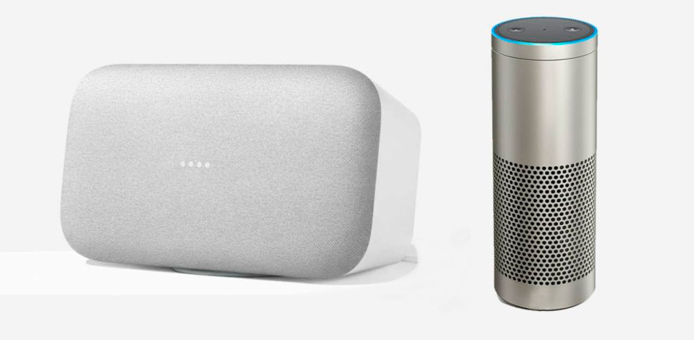 Echo v. Google Home Max. Google Home.