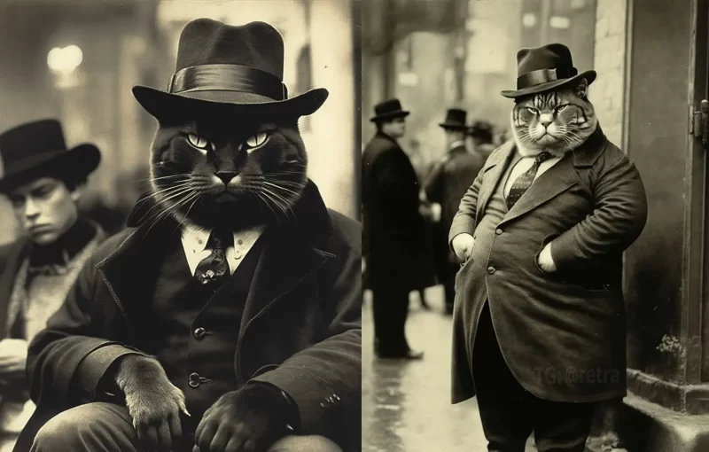 Midjourney: Так могли бы выглядеть котики в образе бандитов начала прошлого века